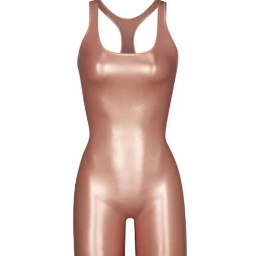 SKIMS Metallic Swim Cycle Suit Womens Small Champagne Rose Gold SW-BSS-0041 NWT